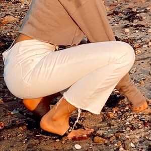 White crop flare jeans